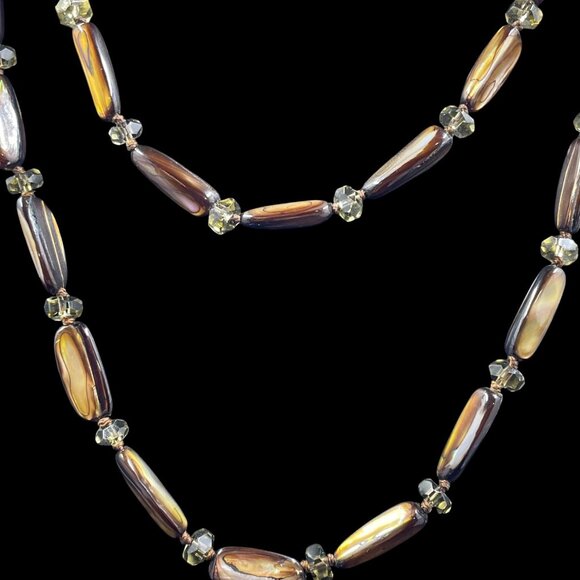 Earth Tone Shell Beaded Necklace Long Boho Natural Organic Fall Festival Jewelry - Picture 3 of 6